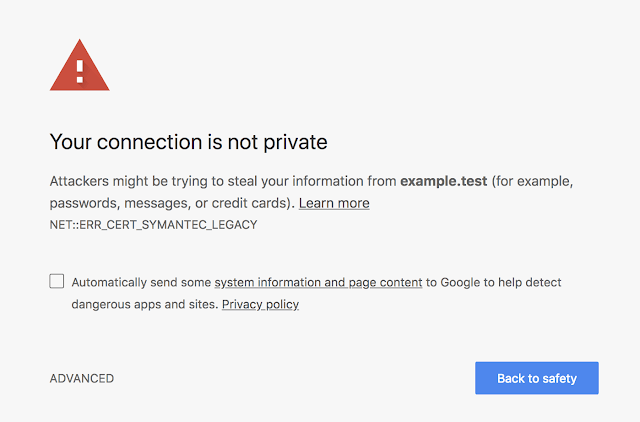 Chrome browser warning message about Symantec's SSL certificate