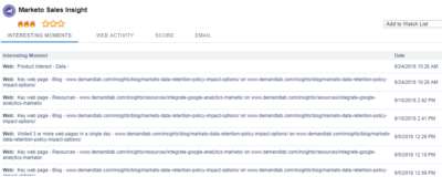 Marketo Sales Insight Interesting Moments screenshot example