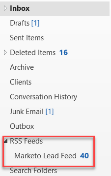 Outlook RSS Marketo Lead feed view