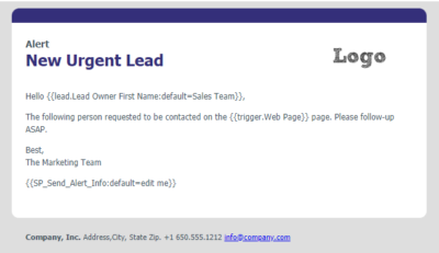 Sample of a Marketo Sales Alert email notification