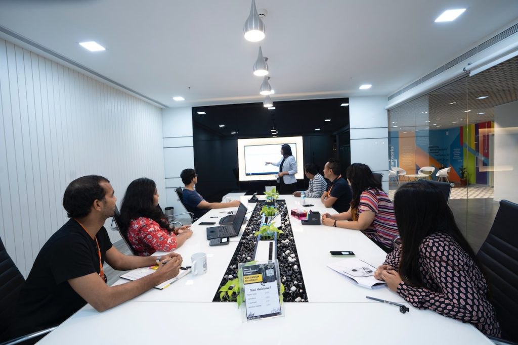 Business executive meeting in large conference room